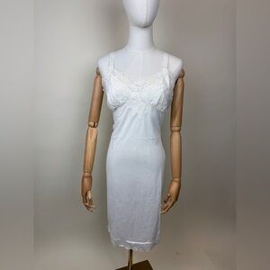 Vintage 1960s White Lace Nylon Slip Dress/Night Gown